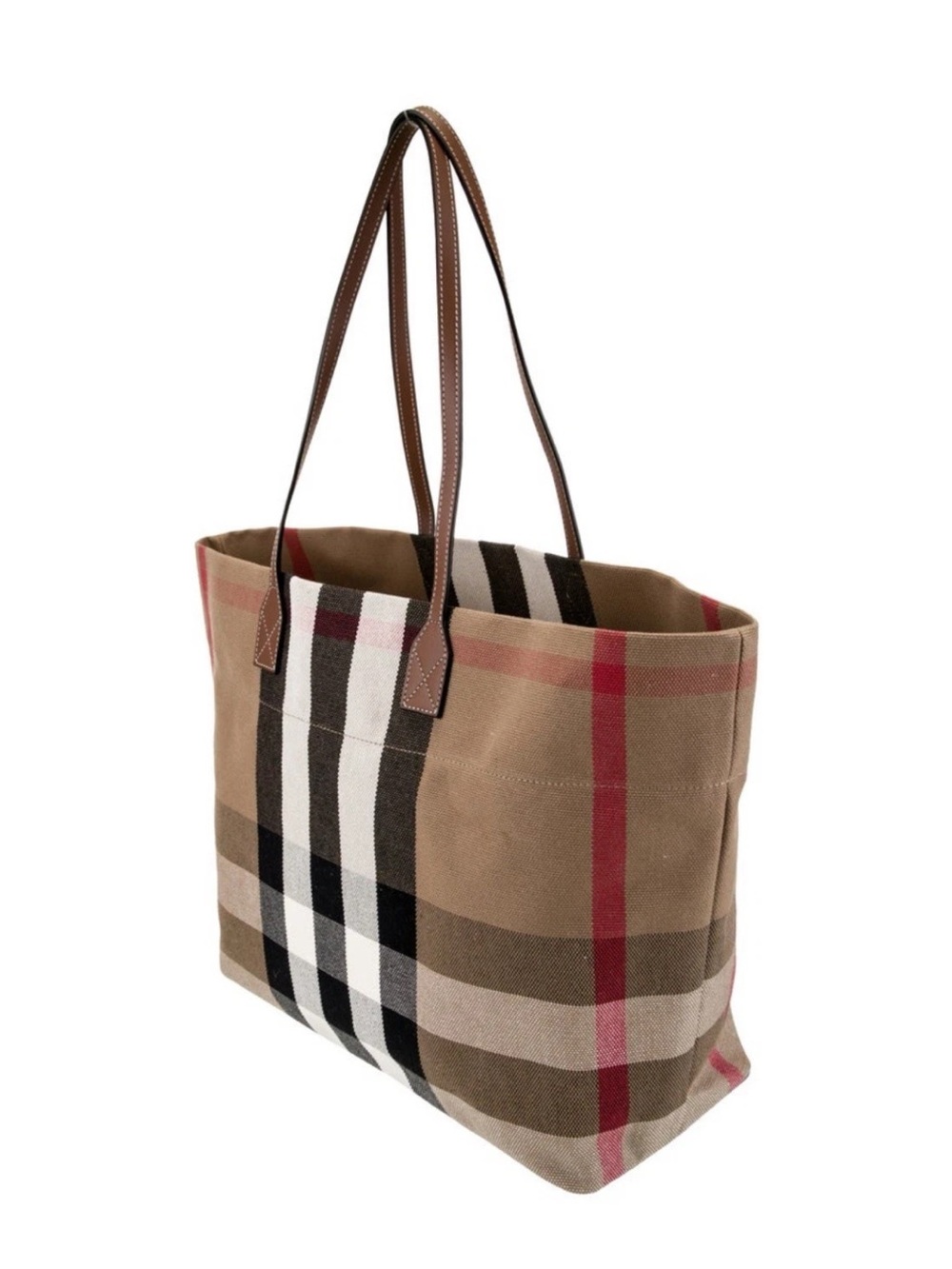 Burberry London Check Canvas Tote with Brown Leather Straps - Picture 2 of 13
